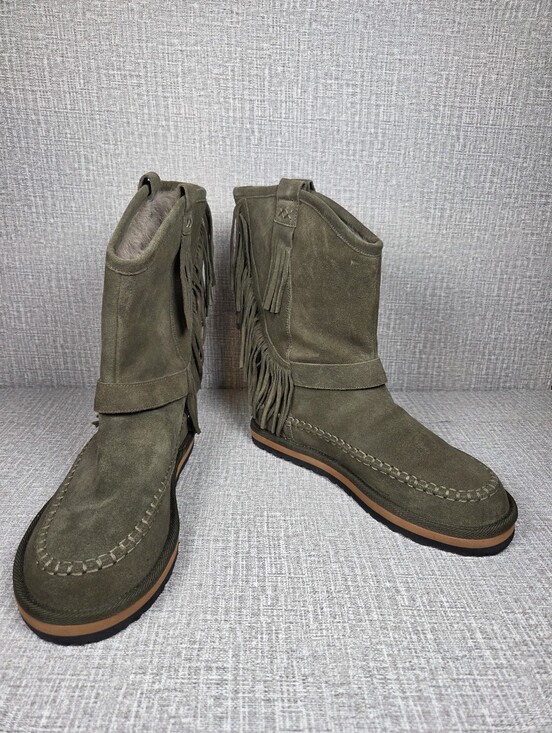 Free People Shoes - Free People NEW Faye Fringe Pull-On Boots Olive Green Suede Women's 9 $198